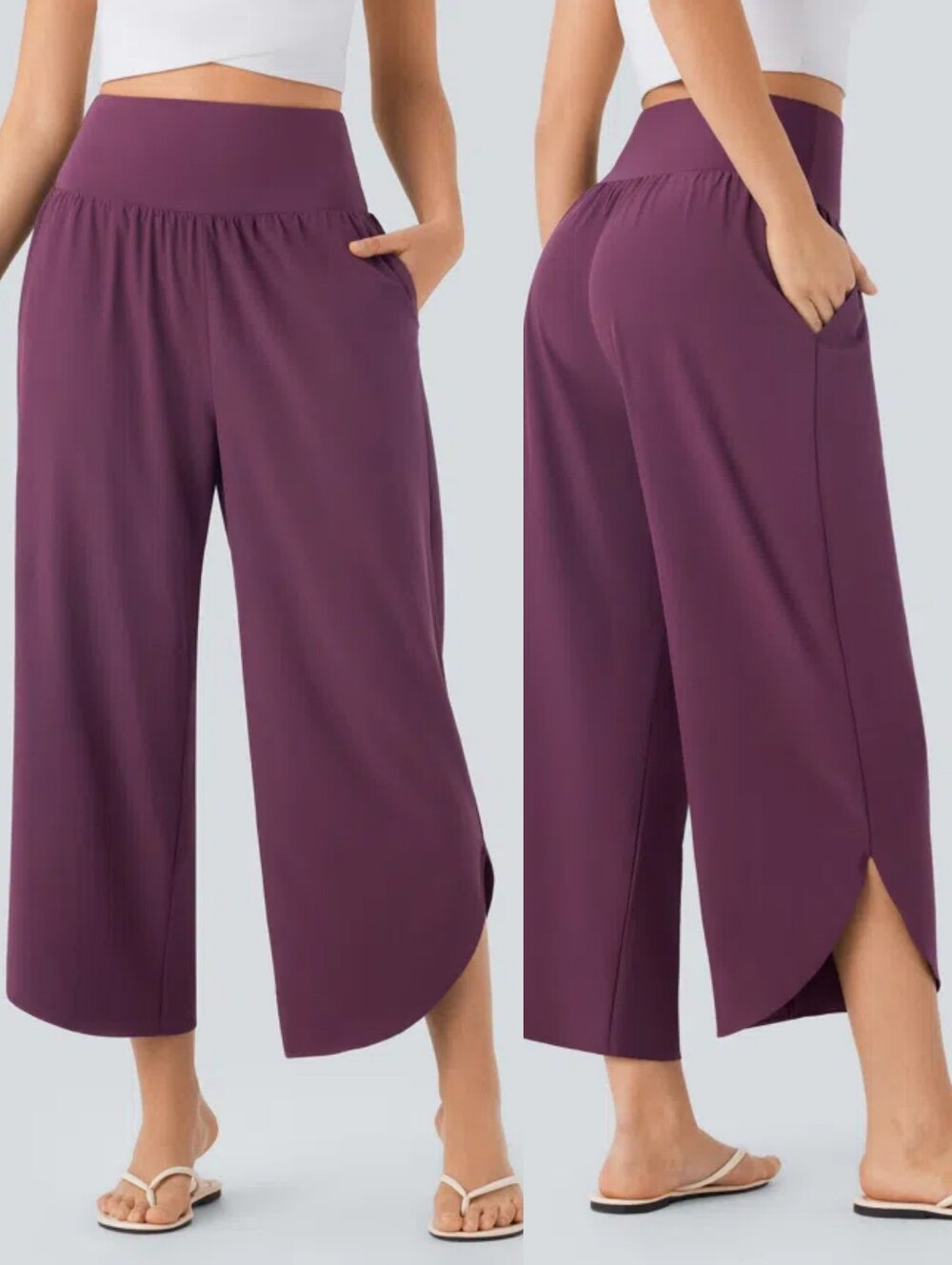 HALARA Breezeful Tummy Control Split Hem Wide Leg Pant Amaranth Sz L Quick Dry